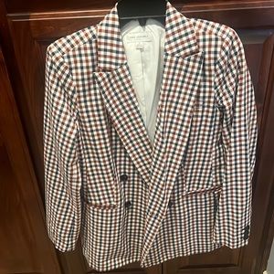 Women’s red white and blue paid blazer. Worn once.